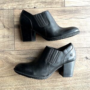 New Womens Born black leather ankle boots booties shoes round toe chunky heel 8